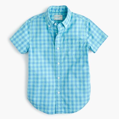 제이크루 Jcrew Kids short-sleeve Secret Wash shirt in aqua gingham