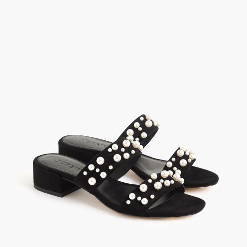 제이크루 Jcrew Double-strap suede slides with pearls