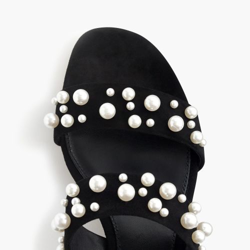 제이크루 Jcrew Double-strap suede slides with pearls