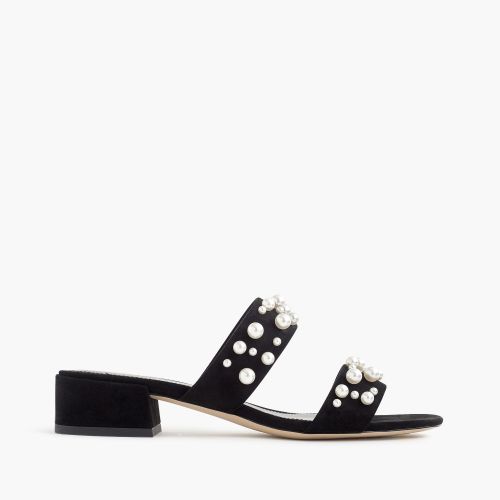 제이크루 Jcrew Double-strap suede slides with pearls