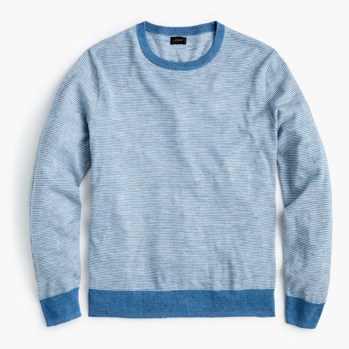제이크루 Jcrew Cotton-linen crewneck sweater in heather microstripe