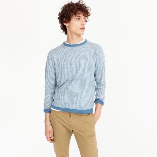 제이크루 Jcrew Cotton-linen crewneck sweater in heather microstripe