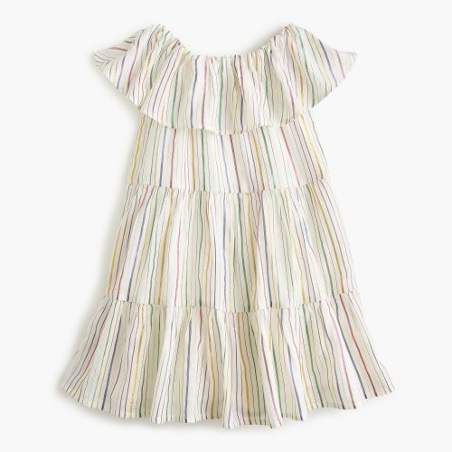 제이크루 Jcrew Girls off-the-shoulder tiered-ruffle dress in rainbow stripe