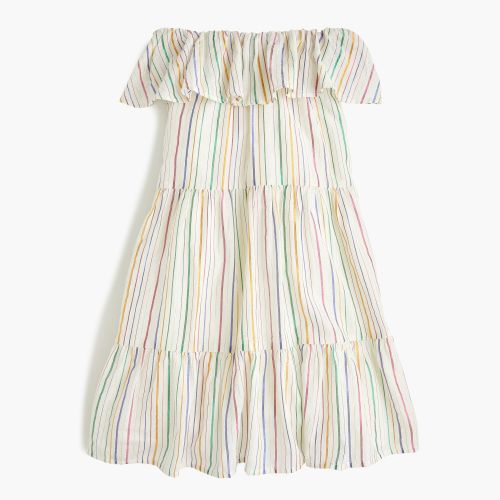 제이크루 Jcrew Girls off-the-shoulder tiered-ruffle dress in rainbow stripe