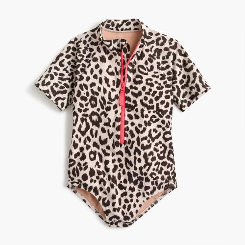 제이크루 Jcrew Girls short-sleeve one-piece swimsuit in leopard