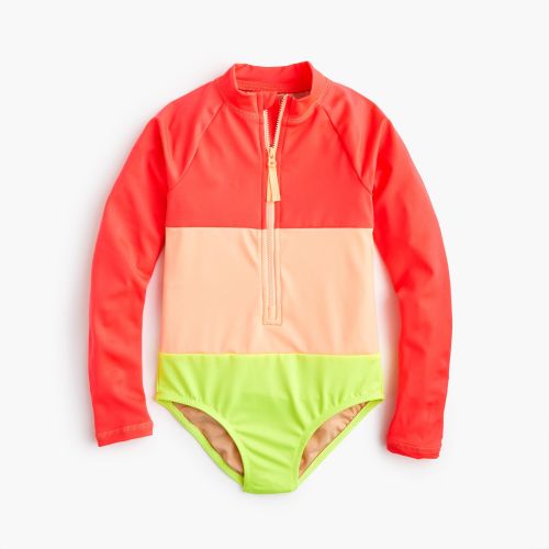 제이크루 Jcrew Girls long-sleeve one-piece swimsuit in neon colorblock