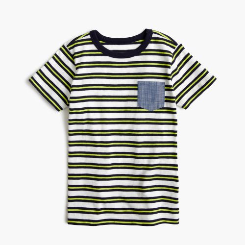 제이크루 Jcrew Boys striped chambray-pocket T-shirt in slub cotton