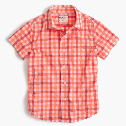 제이크루 Jcrew Kids short-sleeve Secret Wash shirt in neon gingham