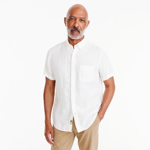 제이크루 Jcrew Short-sleeve Irish linen shirt in white