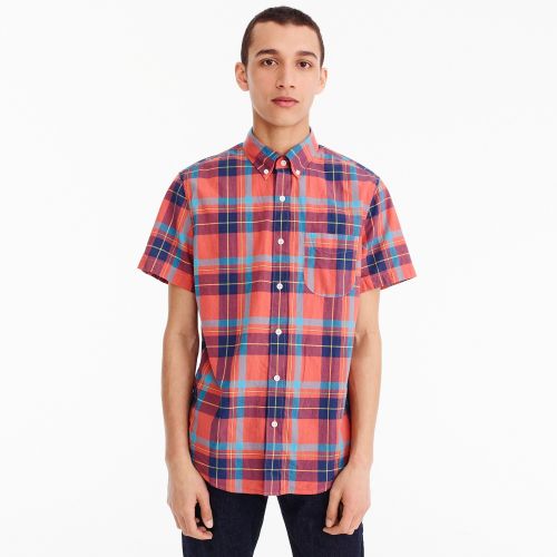 제이크루 Jcrew Short-sleeve Indian madras shirt in coral plaid