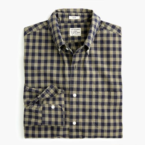 제이크루 Jcrew Untucked stretch Secret Wash shirt in heather poplin gingham