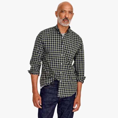 제이크루 Jcrew Untucked stretch Secret Wash shirt in heather poplin gingham