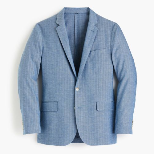 제이크루 Jcrew Ludlow Slim-fit unstructured suit jacket in blue herringbone cotton-linen