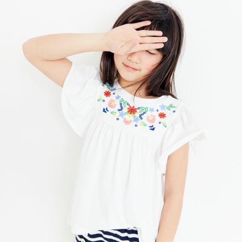 제이크루 Jcrew Girls embroidered bell-sleeved T-shirt