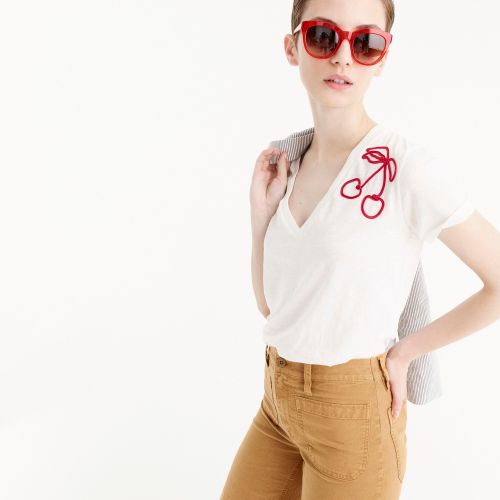 제이크루 Jcrew Cherry-embroidered V-neck T-shirt