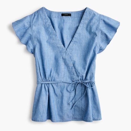 제이크루 Jcrew Flutter-sleeve wrap top in chambray