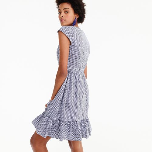 제이크루 Jcrew Faux-wrap mini dress in gingham cotton poplin