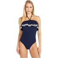 J.Crew Ruffle Bandeau One-Piece Swimsuit in Pique Nylon with Rickrack