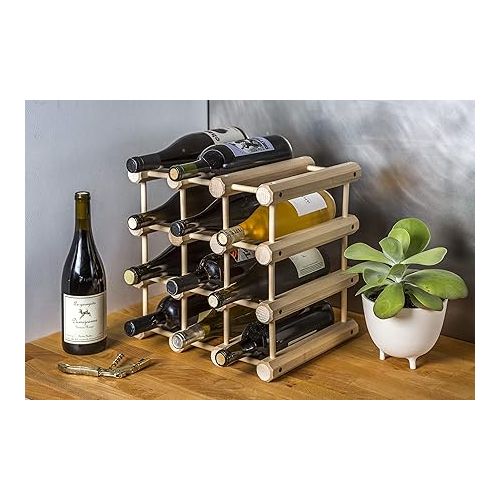  J.K. Adams Wood Stackable Modular Wine Rack Storage Holder with Natural Pins, 12 Bottle, Ash