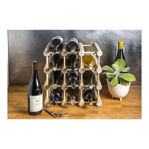  J.K. Adams Wood Stackable Modular Wine Rack Storage Holder with Natural Pins, 12 Bottle, Ash