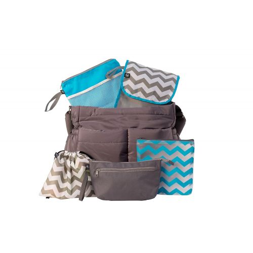  J.L. Childress 5-in-1 Diaper Bag Organizer for Diaper Bag, Purse or Travel Bag, 5 Piece Set, Grey/Chevron