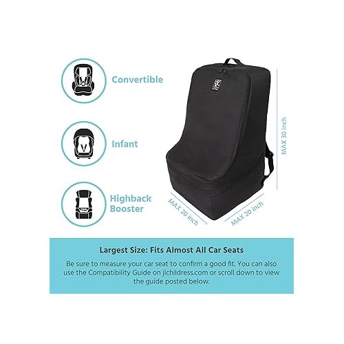  J.L. Childress Ultimate Padded Backpack Car Seat Travel Bag - Thick Padding, Heavy Duty Backpack - Gate Check Bag Fits All Car Seats & Boosters - Black