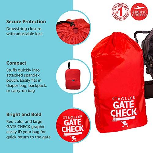  [아마존베스트]J.L. Childress Gate Check Bag for Standard and Double Strollers, Durable and Lightweight, Water-Resistant, Drawstring Closure with Adjustable Lock, Webbing Handle, Includes Stretch