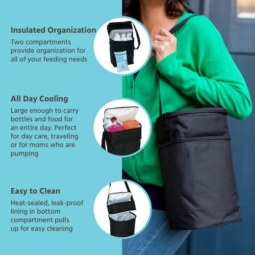  J.L. Childress 6 Bottle Cooler, Insulated Breastmilk Cooler and Lunch Bag for Baby Food and Bottles, Leak-Proof and Heat-Sealed, Ice Pack Included, Black