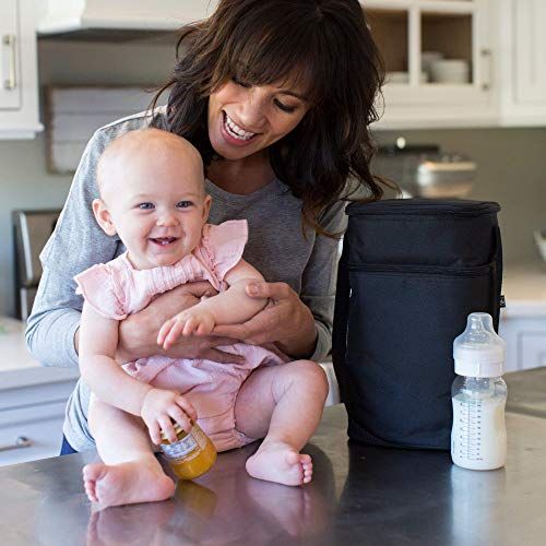  J.L. Childress 6 Bottle Cooler, Insulated Breastmilk Cooler and Lunch Bag for Baby Food and Bottles, Leak-Proof and Heat-Sealed, Ice Pack Included, Black