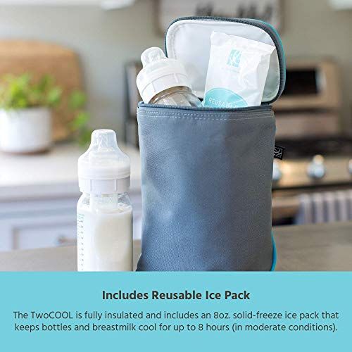  J.L. Childress Tall TwoCOOL, Breastmilk Cooler, Baby Bottle and Baby Food Bag, Insulated and Leak Proof, Ice Pack Included, Fits 2-4 Bottles, Grey/Teal