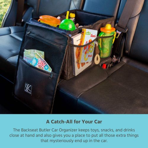  J.L. Childress Backseat Butler Car Organizer, Storage for Kids Drinks, Snacks, Bottles, and Toys. Includes 2 Cupholders and 10 Side Pockets, Portable and Easy to Clean, Black