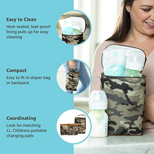  J.L. Childress Tall Twocool, Breastmilk Cooler, Baby Bottle & Baby Food Bag, Insulated & Leak Proof, Ice Pack Included, Fits 2-4 Bottles, Camouflage