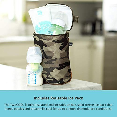  J.L. Childress Tall Twocool, Breastmilk Cooler, Baby Bottle & Baby Food Bag, Insulated & Leak Proof, Ice Pack Included, Fits 2-4 Bottles, Camouflage
