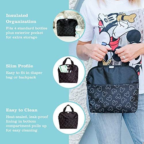  J.L. Childress Disney Baby Maxicool 4-Bottle Breastmilk Cooler, Baby Bottle & Baby Food Bag, Mickey Black