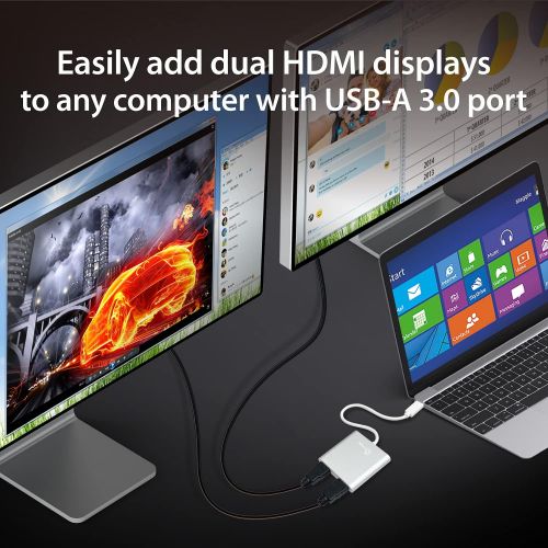  j5create USB to HDMI Adapter - Dual HDMI USB 3.0 Multi-Monitor Cable 4K Ultra HD Compatible with Microsoft 7, 8.1, 10 / Mac OS X v10.6 and Above