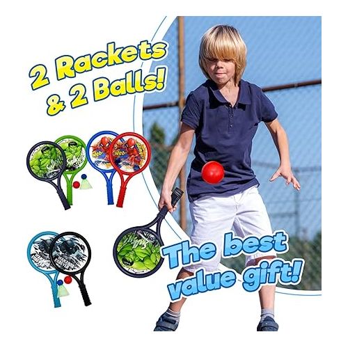  JA-RU Marvel Spiderman Racket Ball Bundle Set Game (1 Pack, 2 Rackets) Plastic Paddle Tennis Racket Toys for Kids & Teens. Fun Indoor & Outdoor Summer Sports Games & Pool Beach Activities A-6826-1s