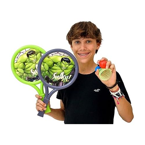  JA-RU Marvel Spiderman Racket Ball Bundle Set Game (1 Pack, 2 Rackets) Plastic Paddle Tennis Racket Toys for Kids & Teens. Fun Indoor & Outdoor Summer Sports Games & Pool Beach Activities A-6826-1s