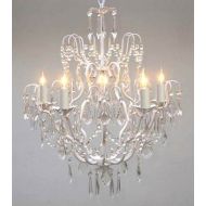 JAC DLIGHTS Wrought Iron Crystal Chandelier Lighting Country French White, 5 Lights, Ceiling Fixture