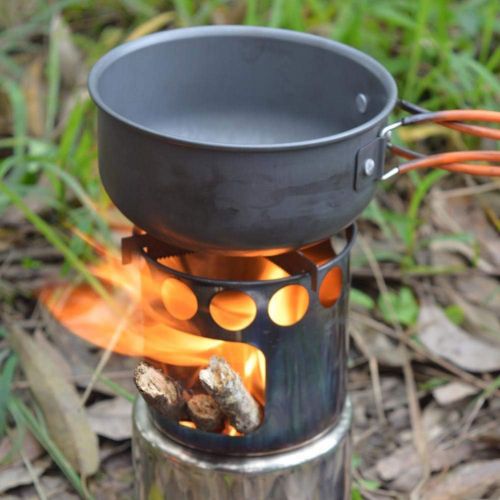  JACKBAGGIO New Aluminum Outdoor Camping Cookware Kits Cooking Picnic Bowl Pan Pot Sets w/Wood Stove Spoon for 3-4 People Durable&Lightweight