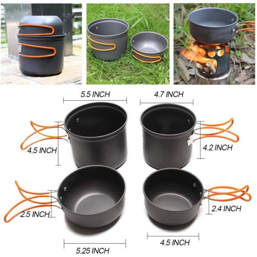  JACKBAGGIO New Aluminum Outdoor Camping Cookware Kits Cooking Picnic Bowl Pan Pot Sets w/Wood Stove Spoon for 3-4 People Durable&Lightweight