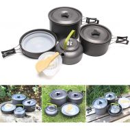 JACKBAGGIO New Portable Aluminum Alloy Outdoor Camping Cookware Sets Teapots Hiking Pots Pans for 4-5 People