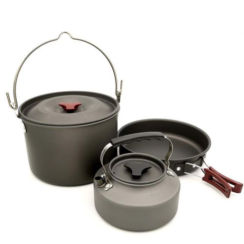  JACKBAGGIO New Aluminum Alloy Camping Pot Cookware Sets Outdoor Cooking Picnic Bowl Pot Pan Sets Camping Pan Hiking Backpacking Kits w/Teapot Water Cup for 4 People