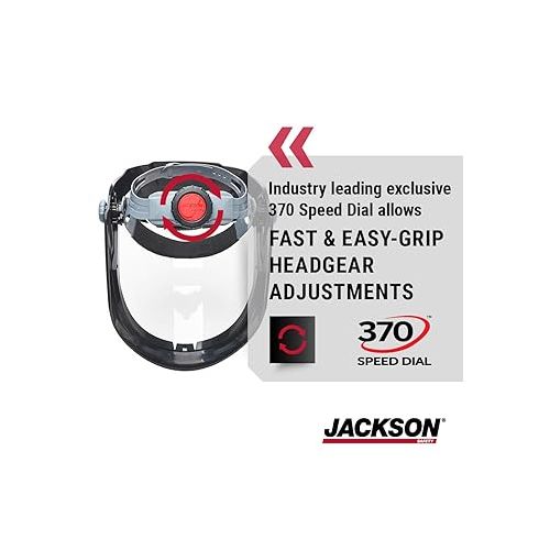  Jackson Safety Lightweight MAXVIEW Premium Face Shield - Mask with 370 Speed Dial Ratcheting Headgear, ANSI Z87.1, for Work, Grinding, Cutting - Uncoated - Clear Tint