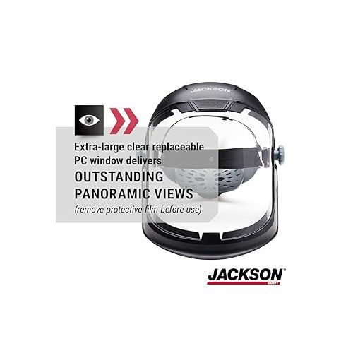  Jackson Safety Lightweight MAXVIEW Premium Face Shield - Mask with 370 Speed Dial Ratcheting Headgear, ANSI Z87.1, for Work, Grinding, Cutting - Uncoated - Clear Tint