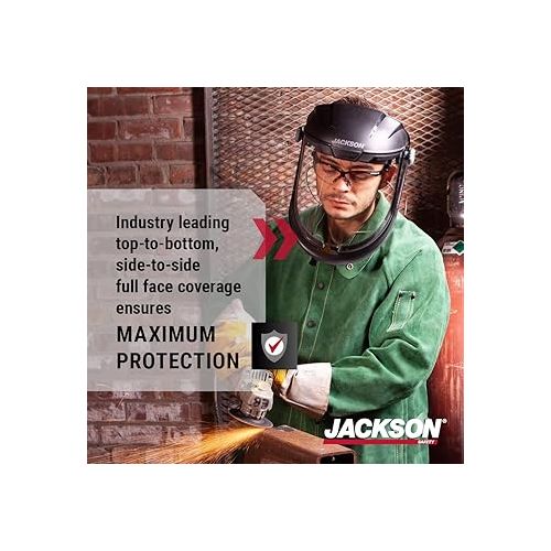  Jackson Safety Lightweight MAXVIEW Premium Face Shield - Mask with 370 Speed Dial Ratcheting Headgear, ANSI Z87.1, for Work, Grinding, Cutting - Uncoated - Clear Tint