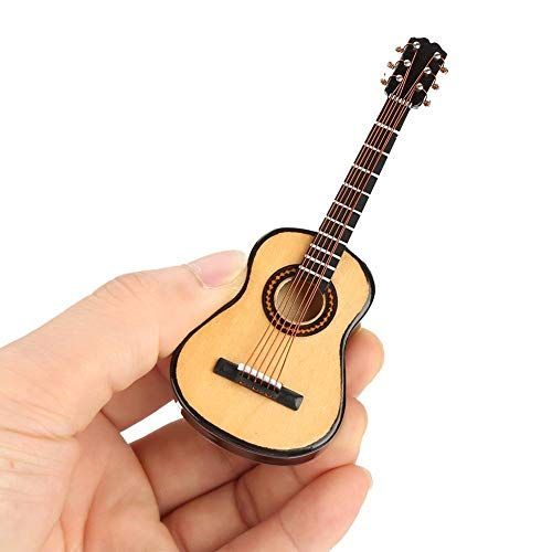  Jadpes Miniature Guitar Model Decor, Miniature Wooden Guitar Model Display Mini Musical Ornaments Craft Home Decor for Dollhouse Accessories Model Home Decoration