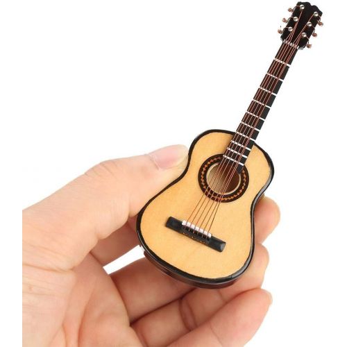  Jadpes Miniature Guitar Model Decor, Miniature Wooden Guitar Model Display Mini Musical Ornaments Craft Home Decor for Dollhouse Accessories Model Home Decoration