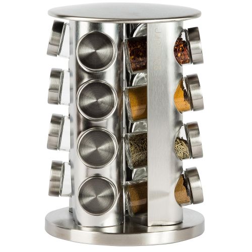  JAGURDS Rotating Spice Rack with 16 Spice Jars - Durable and Stylish Revolving Seasoning Storage and Organizer with Sturdy Bottles and Stable Base Stand, Perfect for your Kitchen Counterto