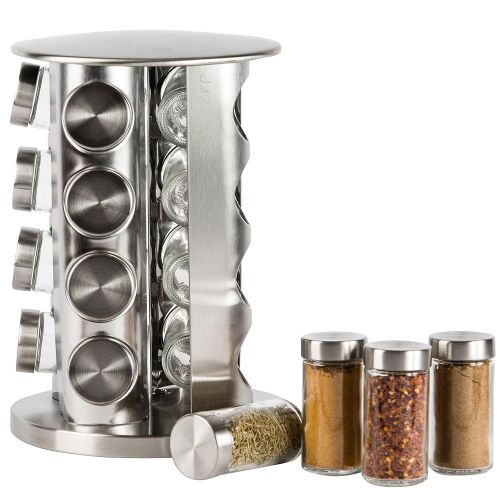  JAGURDS Rotating Spice Rack with 16 Spice Jars - Durable and Stylish Revolving Seasoning Storage and Organizer with Sturdy Bottles and Stable Base Stand, Perfect for your Kitchen Counterto