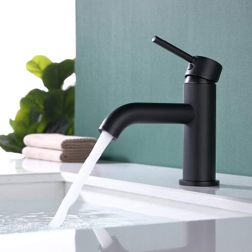  JAKARDA Single Handle Bathroom Faucet with Brass Drain Assembly and Escutcheon Matte Black (Matte Black-JO1)